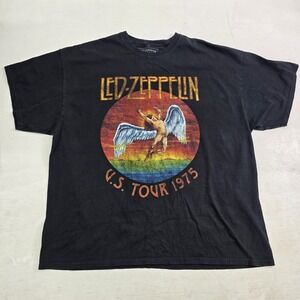 Led Zeppelin T-Shirt US Tour 1975 Graphic Reprint Black Short Sleeve‎ Adult 2XL